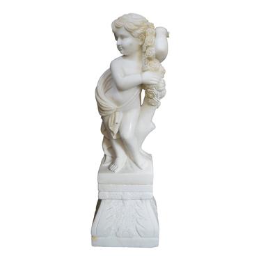 Spring Cherub Renaissance Revival Style Carved Alabaster Marble Statues Four Seasons 