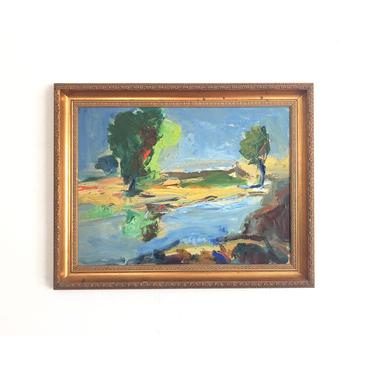 Vintage Large Abstract Landscape Oil Painting 