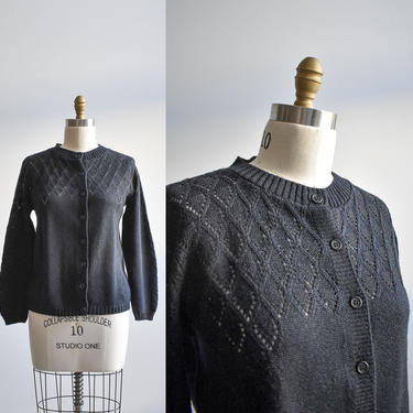 Vintage Black Knit Cardigan Sweater 