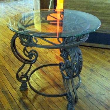 Contemporary Metal Base Side Table w Glass Top