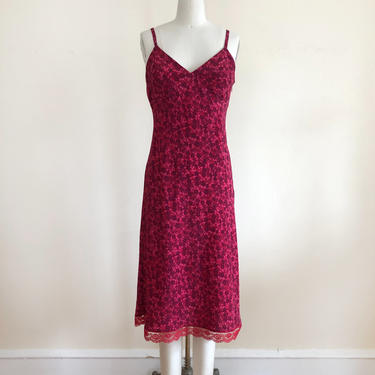 Red and Purple Floral Print Bias-Style Slip Dress - 1990s 