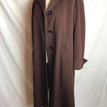 40’s chocolate brown gaberdine over coat~ top stitching pointy collar~ stylish swing/ car coat~ lovely ~ size LG 1940’s 
