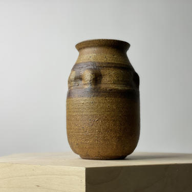 Vintage Brown Stoneware Studio Pottery Vase, Signed Stokes 