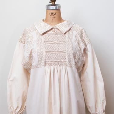 1970s Smocked Cotton Dress / 70s Smock 