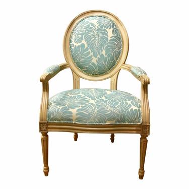 Transitional Port 68 French Style Turquoise Avery Arm Chair