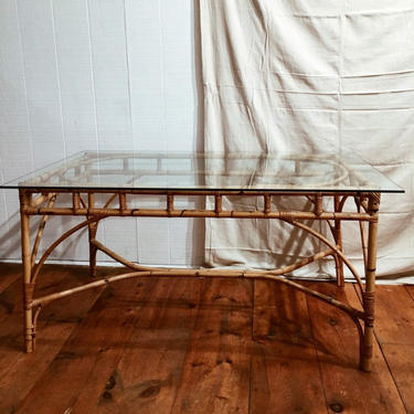 Italian Rattan and Glass Rectangular Dining Table, vintage bamboo table, 1960s Italian Rattan Table, Shipping is not free! 