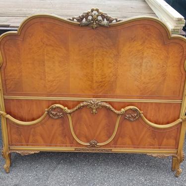 French Louis XV Satinwood with Gilt Detailing Full Size Headboard/Footboard, French, French Provincial, Solid Wood, Bedroom Decor 