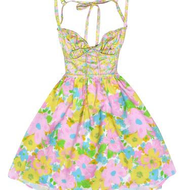 For Love & Lemons - Bright Pastel Floral Backless Halter Dress Sz XXS