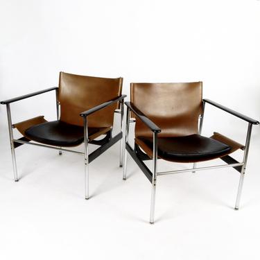 Pair of Charles Pollock 657 Leather Chairs
