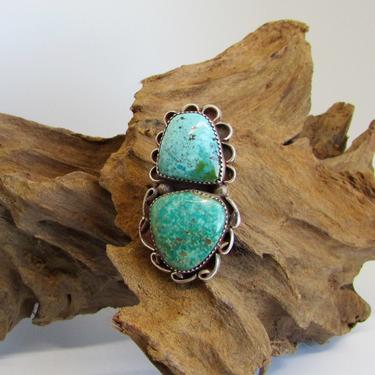 GO GREEN Vintage Navajo Silver and Green Turquoise Ring | Hallmark J B Platero Statement Silver Ring | Native American Jewelry | Sz 7 1/4 