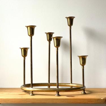 Vintage Brass Candelabra Circular Tiered Candleholder Graduated Centerpiece 
