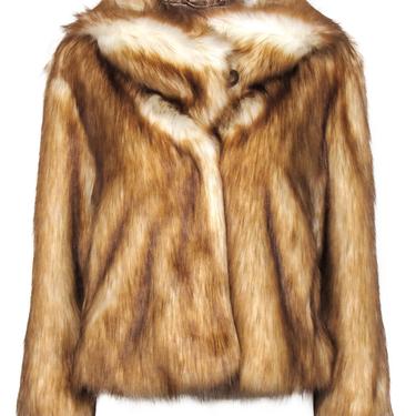 Adrienne Landau - Tan &amp; White Faux Fur Clasped Coat Sz M