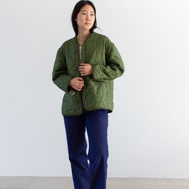 Vintage Green Liner Jacket | Unisex Quilted Wavy Nylon Coat | L | LI042 by RAWSONSTUDIO
