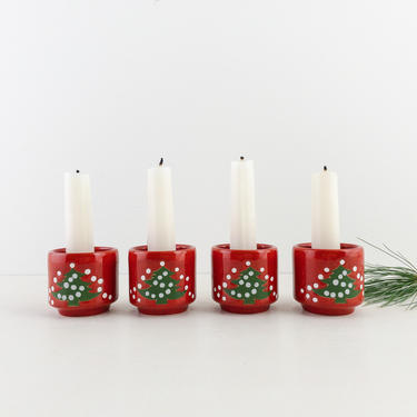 Set of 4 Waechtersbach candle holders, vintage Christmas candlestick holders 