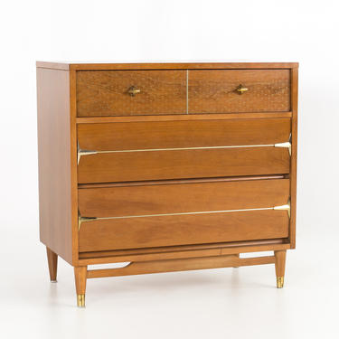 Kroehler Impression Mid Century Walnut and Brass Large Night Stand or Dresser Chest of Drawers - mcm 