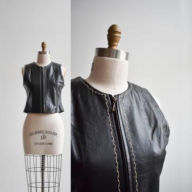 Vintage Black Leather Zip Up Vest 