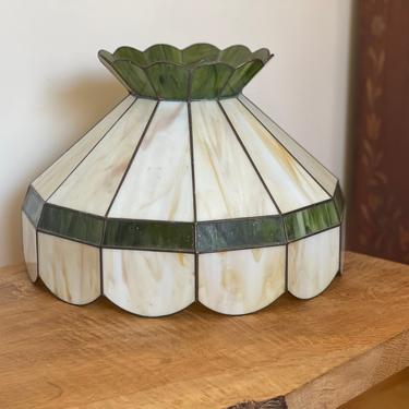 Vintage Lamp Shade Tiffany Style Green Beige Vanilla Probably Glass Victorian Retro Mid Century Modern Seattle stained glass 