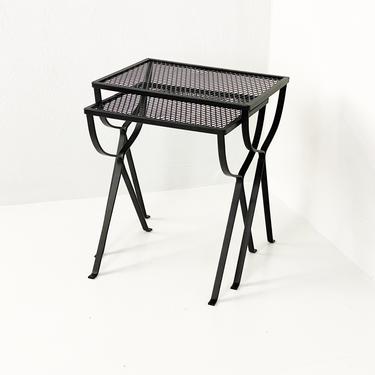 Set of 2 Restored Black Wrought Iron Patio Nesting Tables, Circa 1960s - *Please ask for a shipping quote before you buy. 