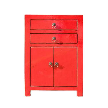 Distressed Red Lacquer Two Drawers End Table Nightstand cs5400S