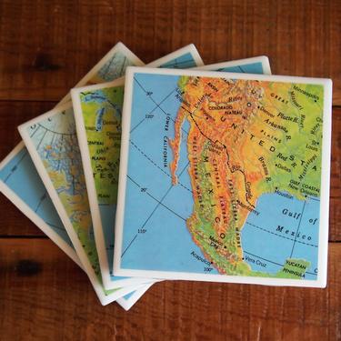 North America Map Coaster Set of 4. US Travel Gift. Map Barware. Mexico Map. Canada. United States Map. Outdoor Lover Gift. Hiking Décor. 
