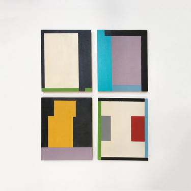 Abstract Geometric Paintings on Wood Set of Four 