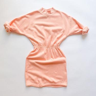 1980s Peach Sweatshirt Mockneck Mini Dress 