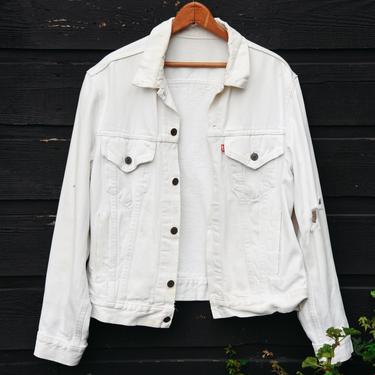 80's Distressed White Levis Denim Jacket | Oversized Levis Jacket | 90s Grunge Painter Boho Trucker Jacket | Thrashed Jean Jacket 