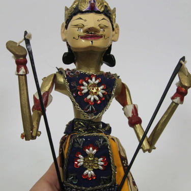Vintage Wooden Bali Stick Puppet Indonesia Shadow Puppet Wayang Golek Asian 