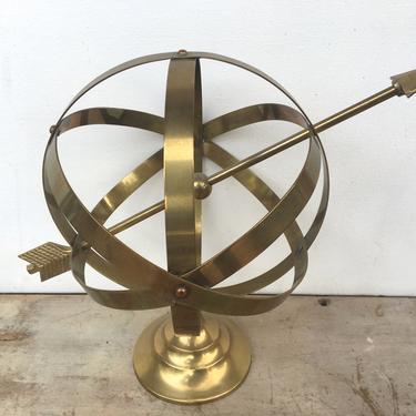 Vintage Brass Tone Armillary Sphere, Celestial Brass Globe, Sundial, Astronomy Globe With Arrow, Brass Sphere 
