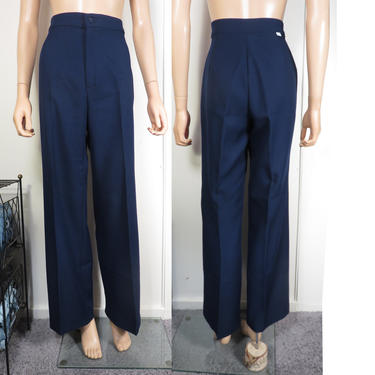Vintage 70s Levis Navy Blue High Waist Wide Leg Polyester Pants Size 28 x 30 