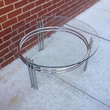 Round Mid Century Modern Glass and Chrome Coffee Table 