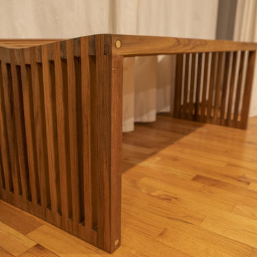 Modern Teak Slat Bench 