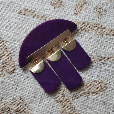 Vintage 80s Purple and Gold Statement Brooch 
