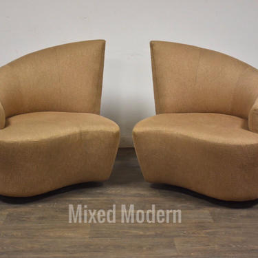 Vladimir Kagan Beige Bilbao Lounge Chairs - A Pair 