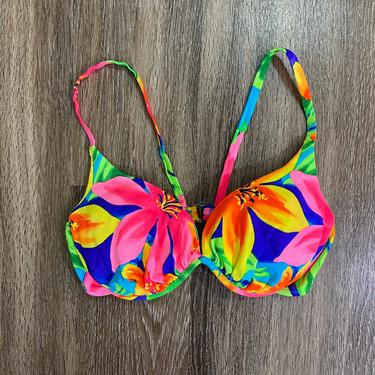 Vintage 1990’s Neon Floral Swimsuit Top 