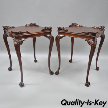 Pair of Vtg Mahogany Ball &amp; Claw Chippendale French Hollywood Regency End Tables