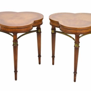 Pair Vintage Mid Century Weiman Furn. Trefoil Top Occasional Side End Tables 