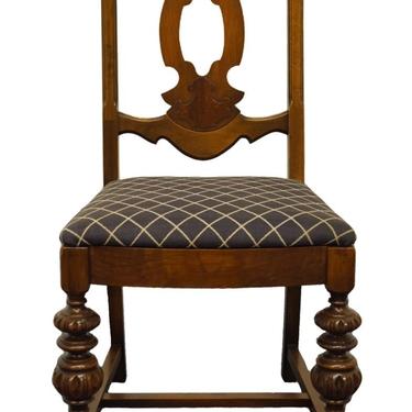 Vintage Antique English Revival Gothic Jacobean Walnut Dining Side Chair 