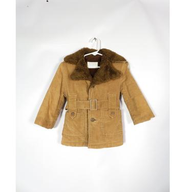 Vintage 70s Kids Corduroy Winter Jacket With Detatchable Hood And Fuzzy Warm Lining Size 2T 