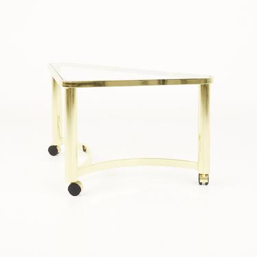Mid Century Brass and Glass Side Table with Casters - mcm 