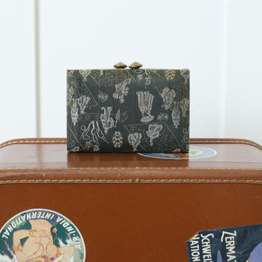 rare vintage 1950s 60s silk Coats &amp; Clark thread case • hard-case olive green silk fabric box purse clutch 