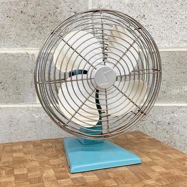 Vintage Table Fan Retro 1960s Superior Electric Products + Mid Century Modern + Turquoise Blue + Metal + MCM + Home Decor 