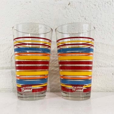 Vintage Fiesta Striped Water Glasses Set Retro Primary Stripe Libbey Pint Colored Drinkware Glass Pair Two Highball Fiestaware 1980s 80s 
