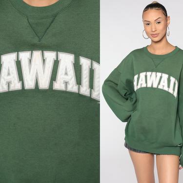 University Of Hawaii Sweatshirt 90s University Shirt Graphic College Sweater Faded Green Slouchy Sweater Vintage Print Extra Large xl 