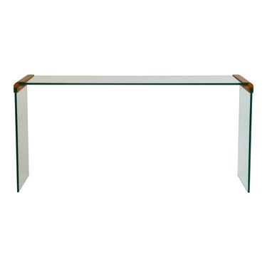 Slender Glass and Gilt Bronze Waterfall Console by Leon Rosen for Pace