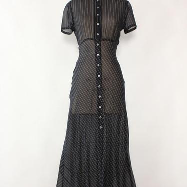 DKNY Sheer Silk Pinstripe Dress XS-M