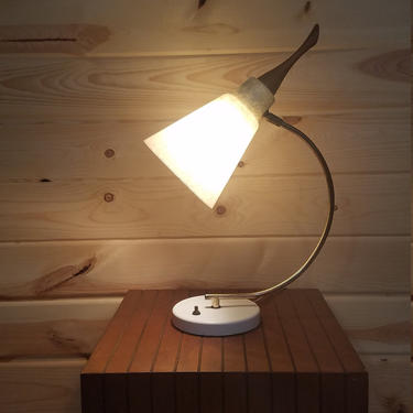 MCM Mid Century Modern Fiberglass and Wood Gooseneck  Lamp 