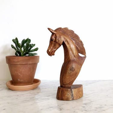 Vintage Carved Wood Horse Bust 