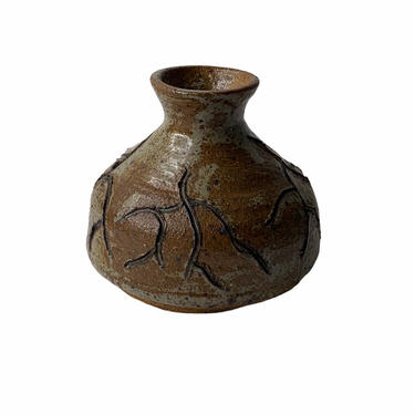Vintage Small Handthrown Brown Studio Pottery Vase, Signed PE 