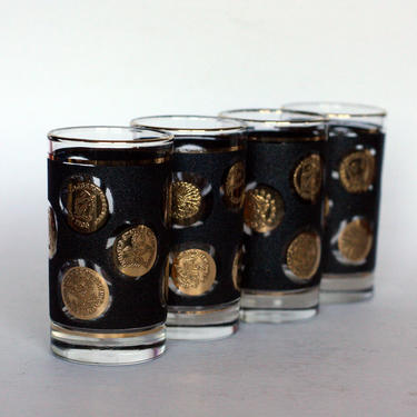 vintage libby gold coin tumblers set of four 